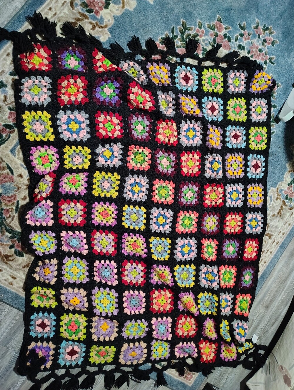 Handmade Multicolor Crochet Granny Square Throw with Matching Pillow